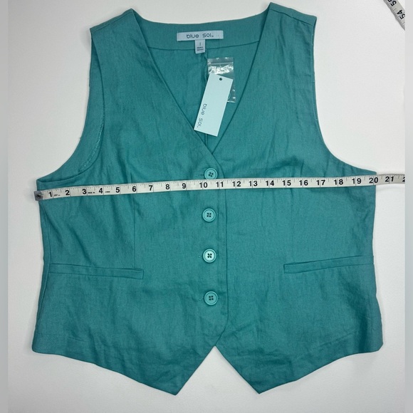 NWT blue sol Linen Blend Button Down Vest Womens Size Large - Picture 4 of 8